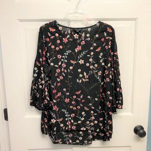 John Mark Embroidered Flowers Floral Tunic ¾ sleev
